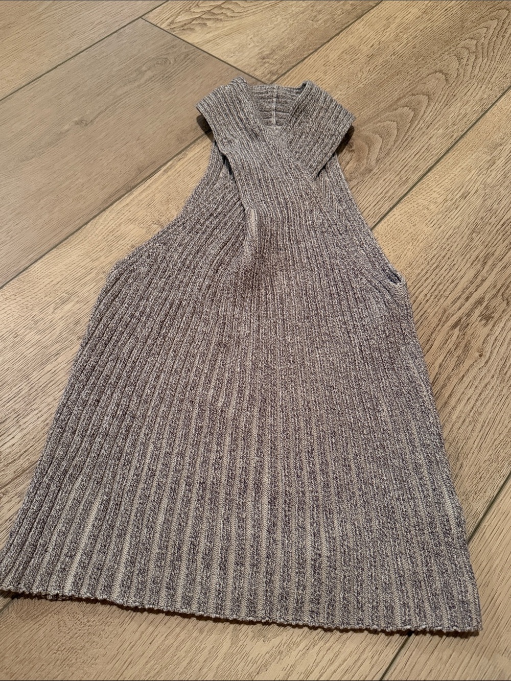 Commense Ribbed Sleeveless Cowl Neck Sweater - Gray